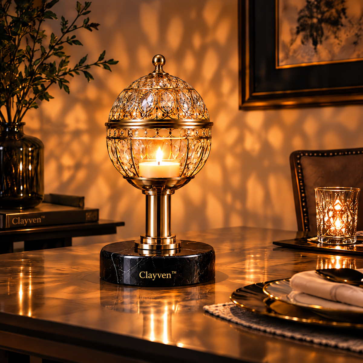 Clayven™ CrownGlobe-06 Sphere Pedestal Warmer