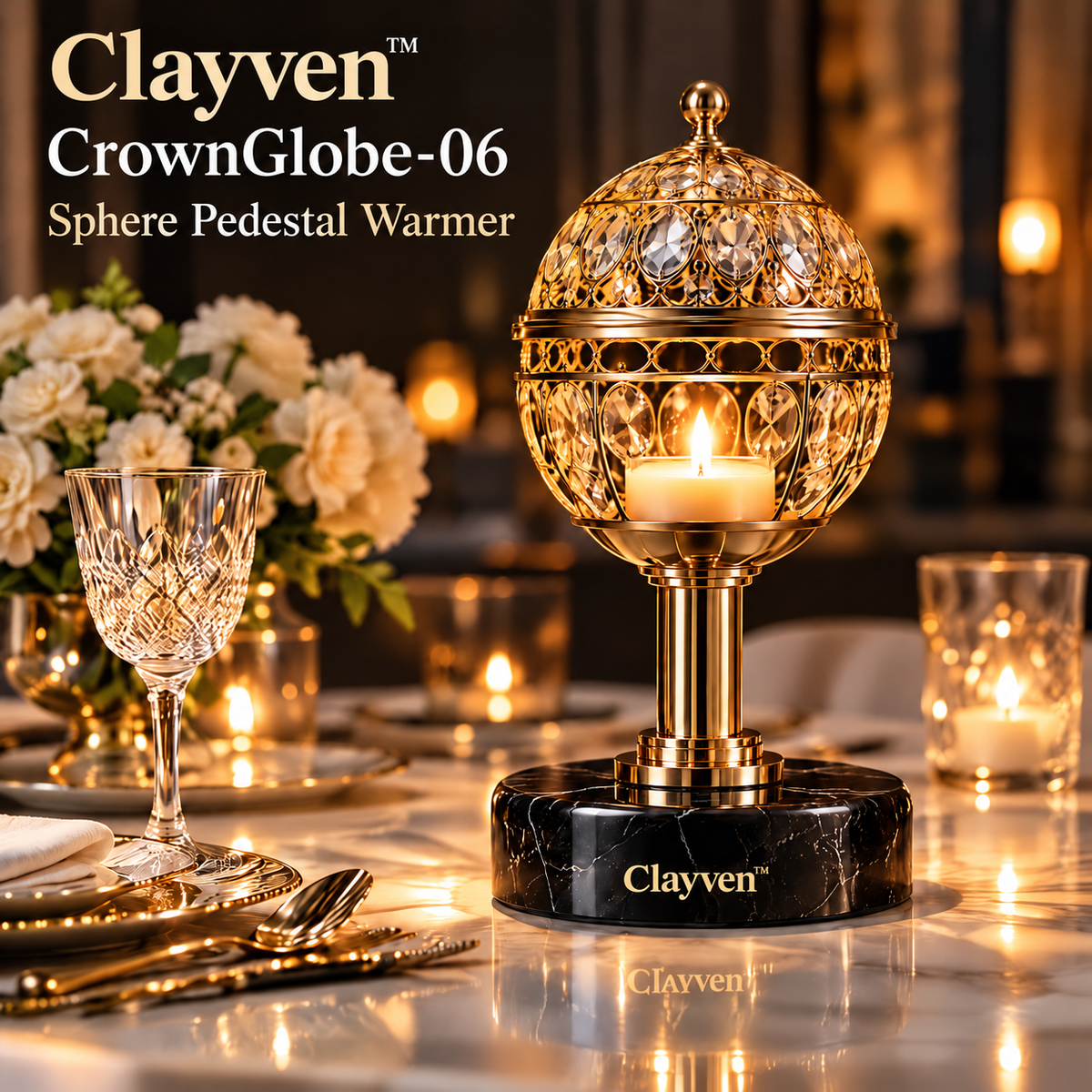 Clayven™ CrownGlobe-06 Sphere Pedestal Warmer