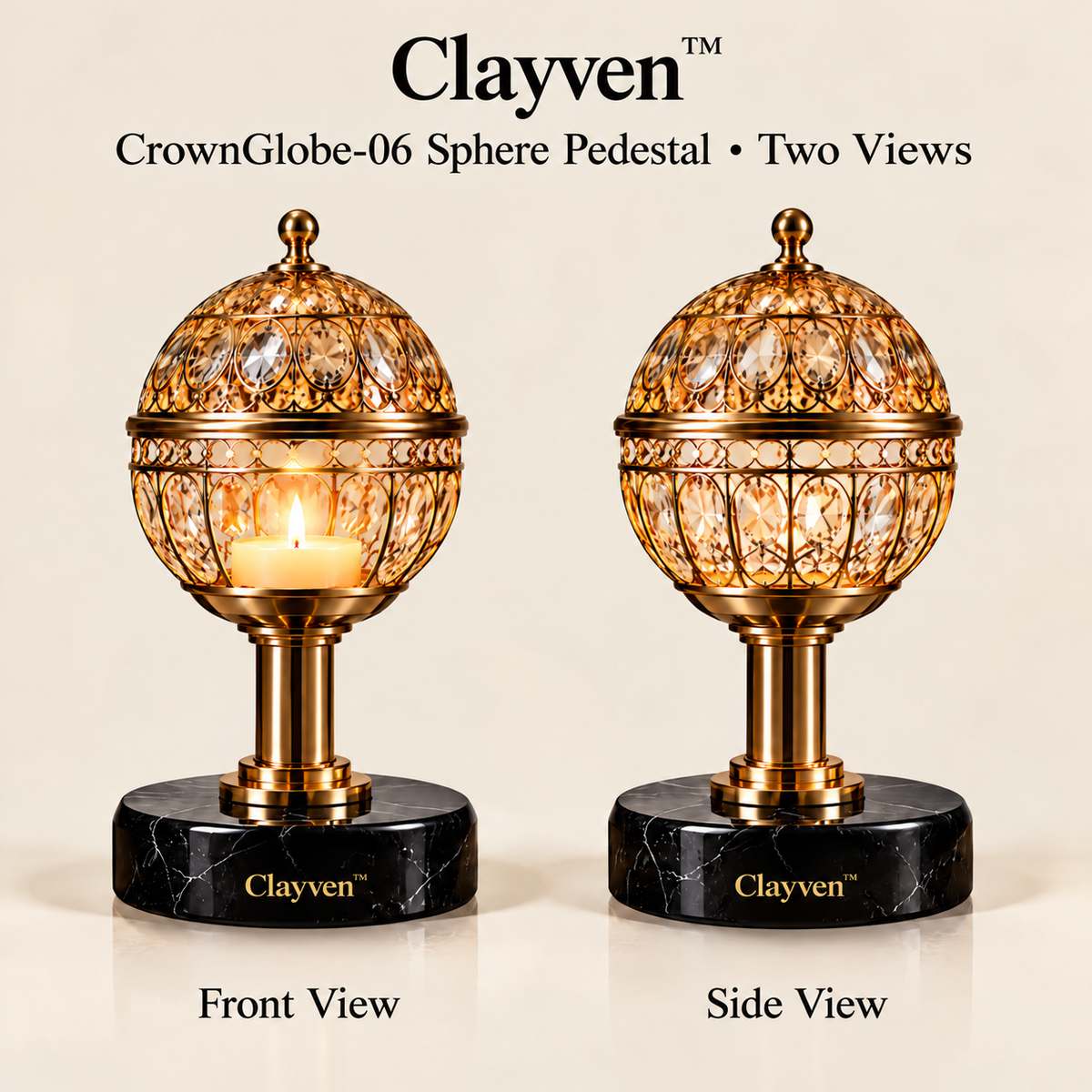Clayven™ CrownGlobe-06 Sphere Pedestal Warmer