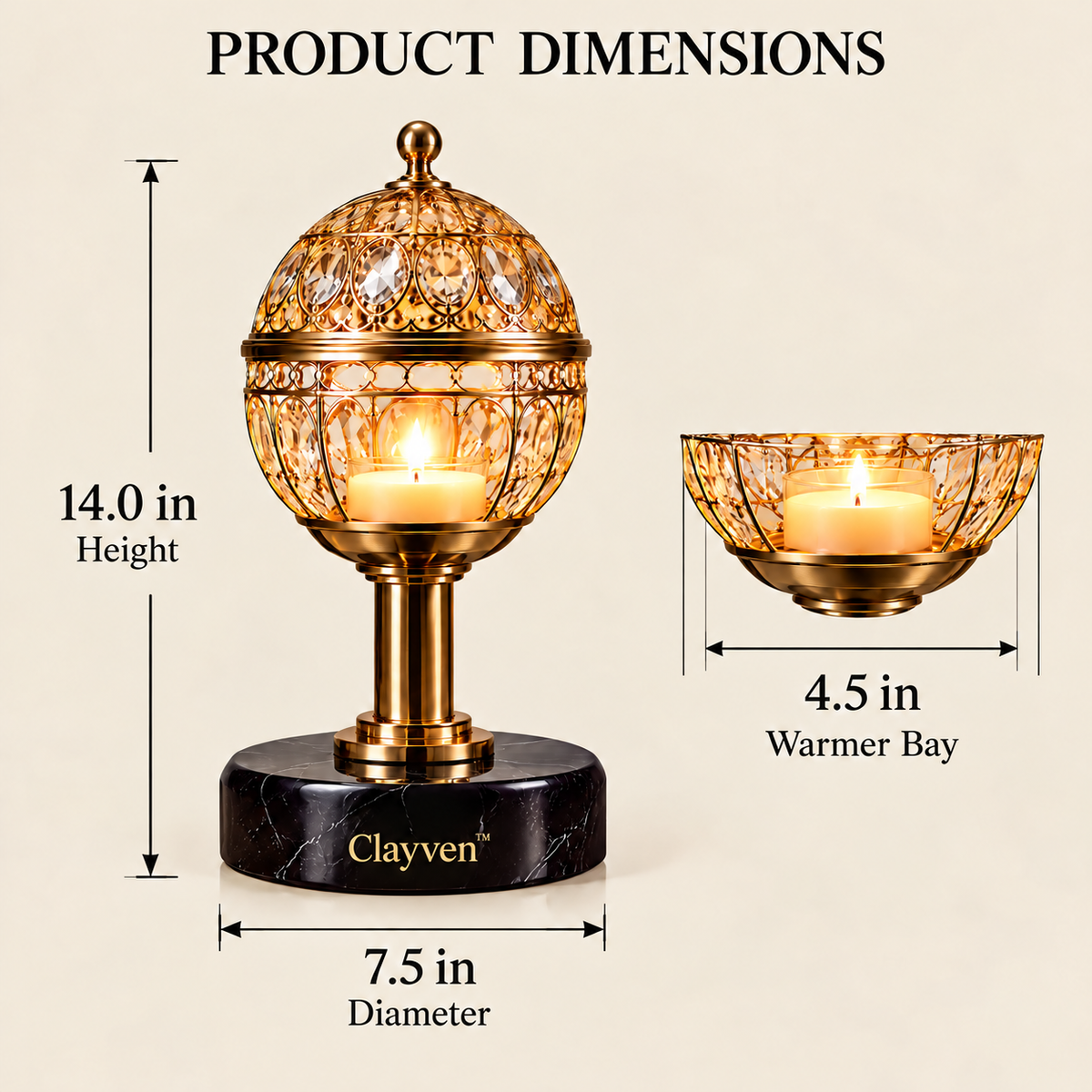 Clayven™ CrownGlobe-06 Sphere Pedestal Warmer